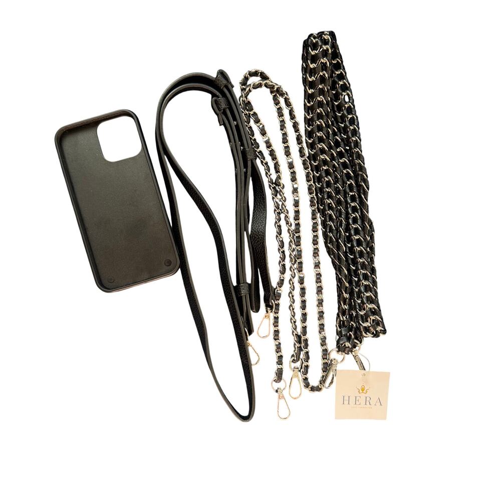 HERA iPhone 13 Pro Max Phone Case Crossbody Strap Set Black Chain Lanyard Holder